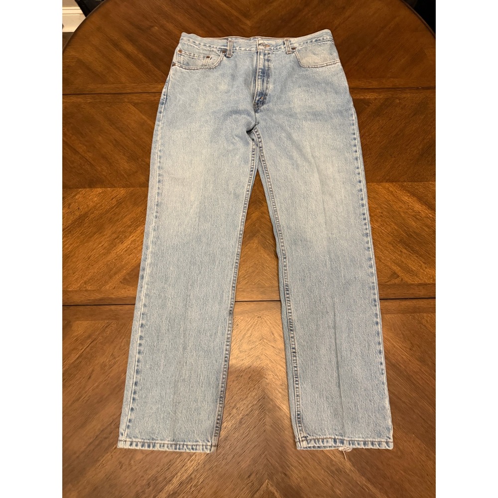Levis 505 Regular Fit Straight Leg Jeans Light Wash Blue Mens 38x32 Made in USA
